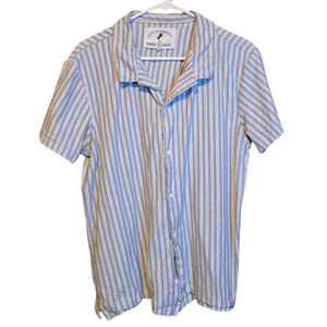 Men's Free Planet Casual Button Down Shirt L White Blue Striped